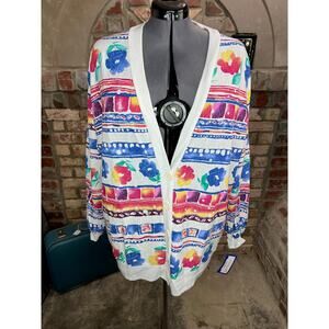 cardigan Jacket floral bright NWT blue red yellow pink
